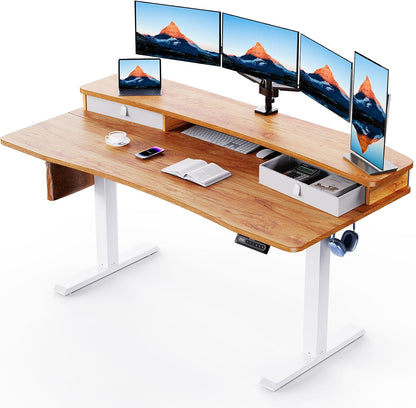 48″ x 24″ Electric Standing Desk with 2 Drawers, C-Clamp Mount Compatible, Height Adjustable Computer Desk, Home Office Stand Up Desk with 4 Preset Heights & 2 Hooks, Black
