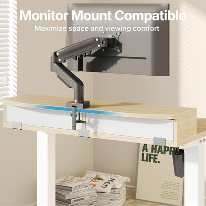 48″ x 24″ Electric Standing Desk with 2 Drawers, C-Clamp Mount Compatible, Height Adjustable Computer Desk, Home Office Stand Up Desk with 4 Preset Heights & 2 Hooks, Black
