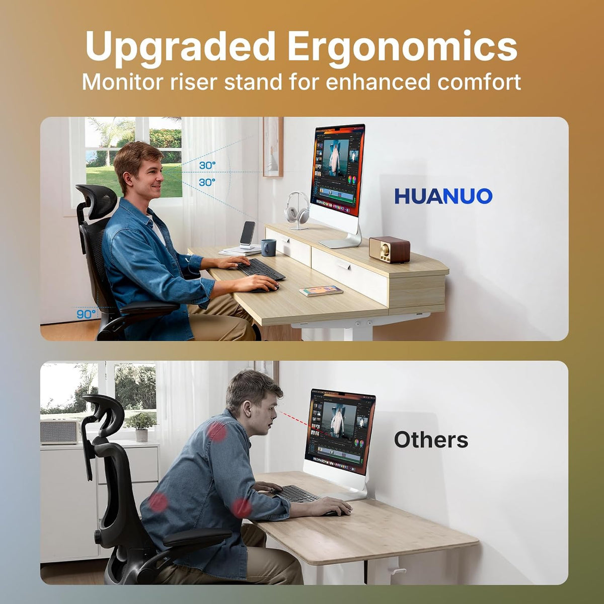 48″ x 24″ Electric Standing Desk with 2 Drawers, C-Clamp Mount Compatible, Height Adjustable Computer Desk, Home Office Stand Up Desk with 4 Preset Heights & 2 Hooks, Black
