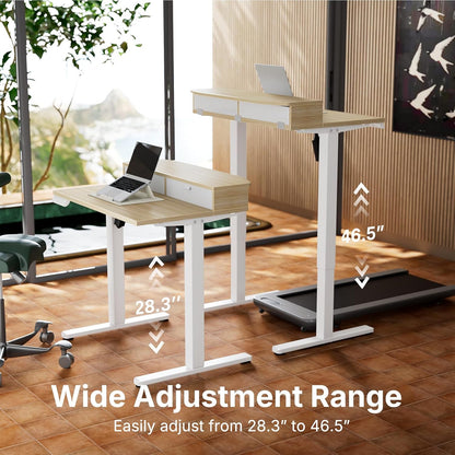 48″ x 24″ Electric Standing Desk with 2 Drawers, C-Clamp Mount Compatible, Height Adjustable Computer Desk, Home Office Stand Up Desk with 4 Preset Heights & 2 Hooks, Black