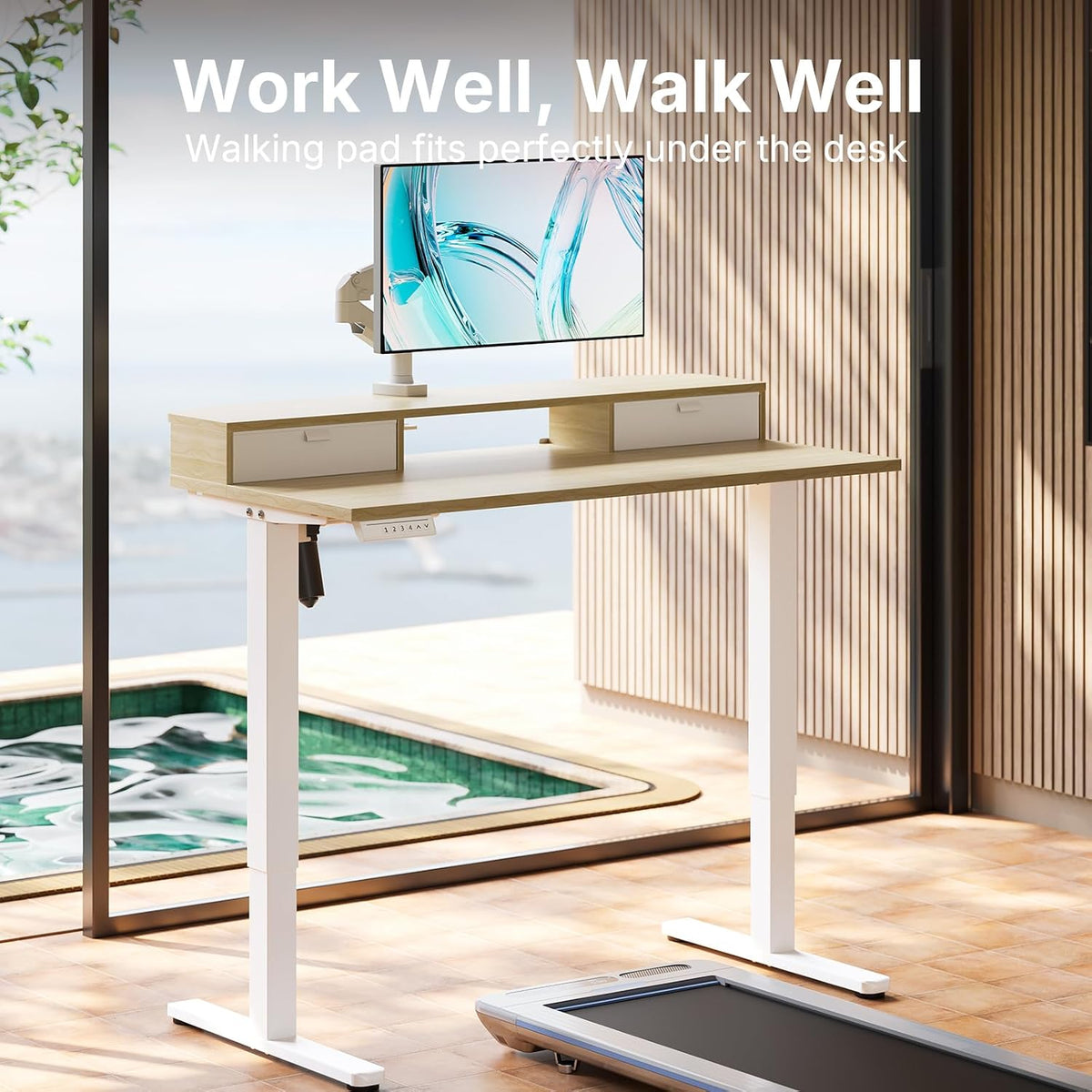 48″ x 24″ Electric Standing Desk with 2 Drawers, C-Clamp Mount Compatible, Height Adjustable Computer Desk, Home Office Stand Up Desk with 4 Preset Heights & 2 Hooks, Black