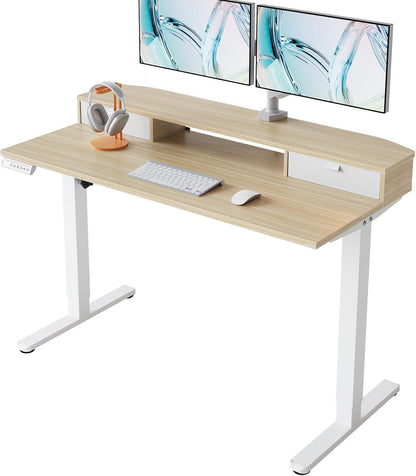 48″ x 24″ Electric Standing Desk with 2 Drawers, C-Clamp Mount Compatible, Height Adjustable Computer Desk, Home Office Stand Up Desk with 4 Preset Heights & 2 Hooks, Black