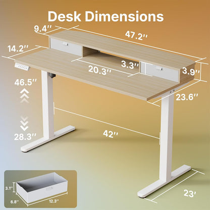 48″ x 24″ Electric Standing Desk with 2 Drawers, C-Clamp Mount Compatible, Height Adjustable Computer Desk, Home Office Stand Up Desk with 4 Preset Heights & 2 Hooks, Black
