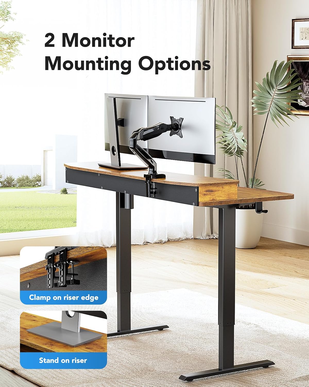 48″ x 24″ Electric Standing Desk with 2 Drawers, C-Clamp Mount Compatible, Height Adjustable Computer Desk, Home Office Stand Up Desk with 4 Preset Heights & 2 Hooks, Black