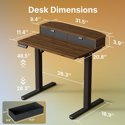 48″ x 24″ Electric Standing Desk with 2 Drawers, C-Clamp Mount Compatible, Height Adjustable Computer Desk, Home Office Stand Up Desk with 4 Preset Heights & 2 Hooks, Black