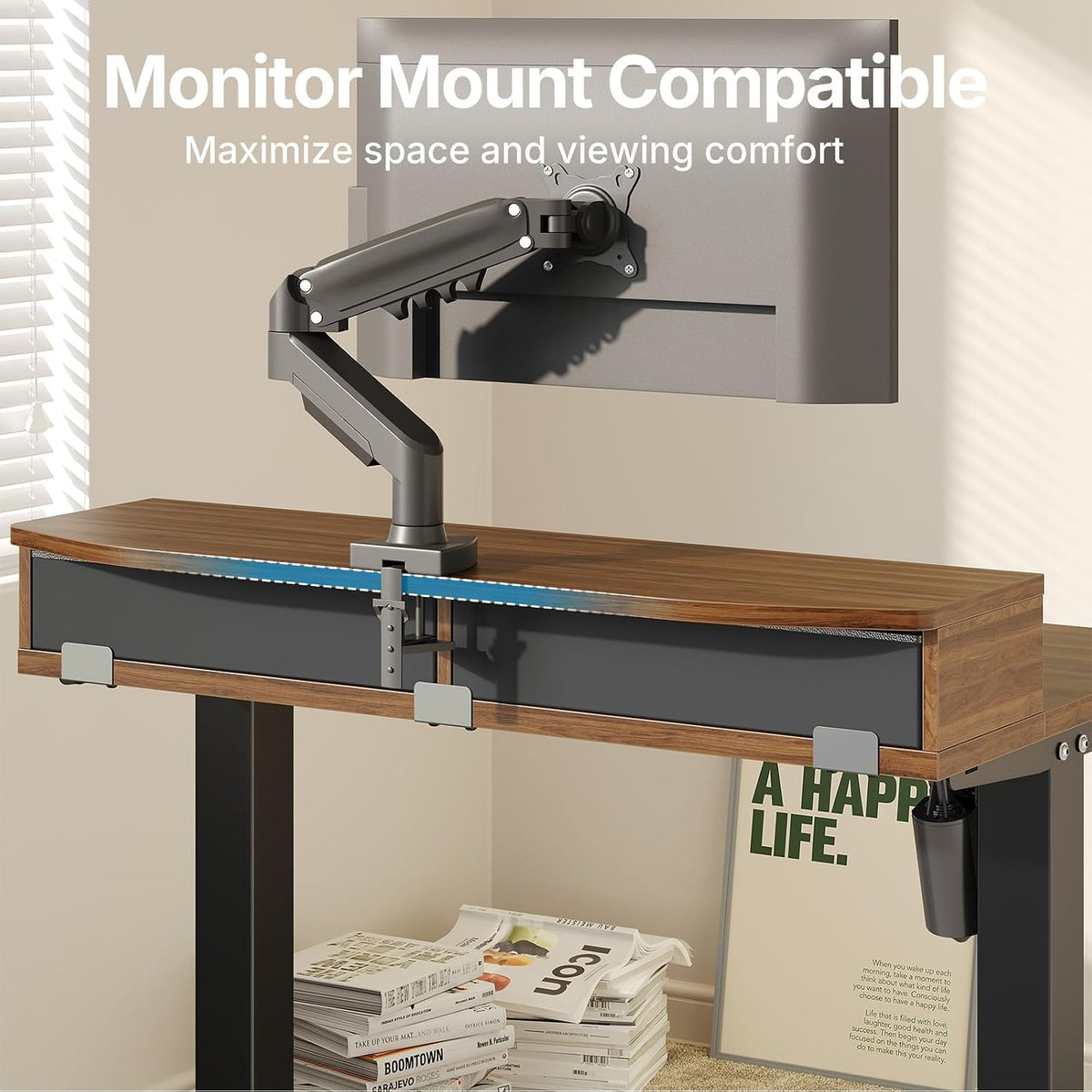 48″ x 24″ Electric Standing Desk with 2 Drawers, C-Clamp Mount Compatible, Height Adjustable Computer Desk, Home Office Stand Up Desk with 4 Preset Heights & 2 Hooks, Black