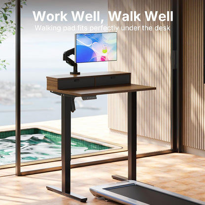 48″ x 24″ Electric Standing Desk with 2 Drawers, C-Clamp Mount Compatible, Height Adjustable Computer Desk, Home Office Stand Up Desk with 4 Preset Heights & 2 Hooks, Black