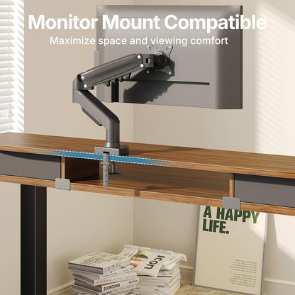 48″ x 24″ Electric Standing Desk with 2 Drawers, C-Clamp Mount Compatible, Height Adjustable Computer Desk, Home Office Stand Up Desk with 4 Preset Heights & 2 Hooks, Black
