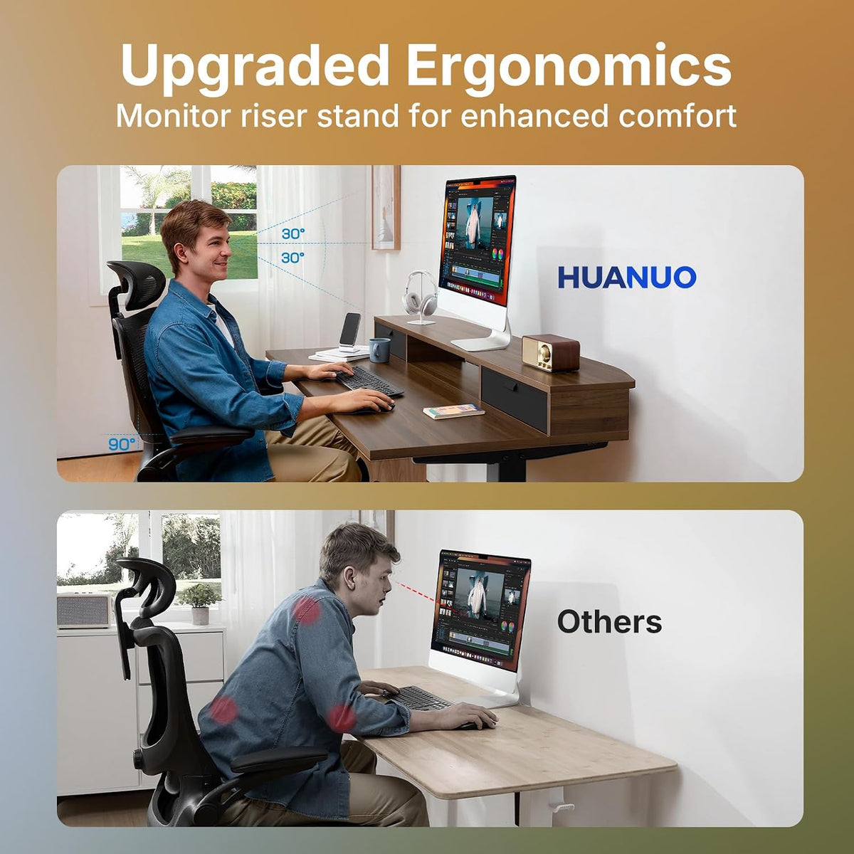 48″ x 24″ Electric Standing Desk with 2 Drawers, C-Clamp Mount Compatible, Height Adjustable Computer Desk, Home Office Stand Up Desk with 4 Preset Heights & 2 Hooks, Black