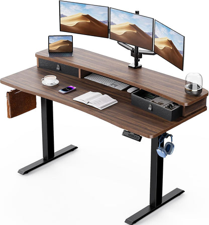 48″ x 24″ Electric Standing Desk with 2 Drawers, C-Clamp Mount Compatible, Height Adjustable Computer Desk, Home Office Stand Up Desk with 4 Preset Heights & 2 Hooks, Black