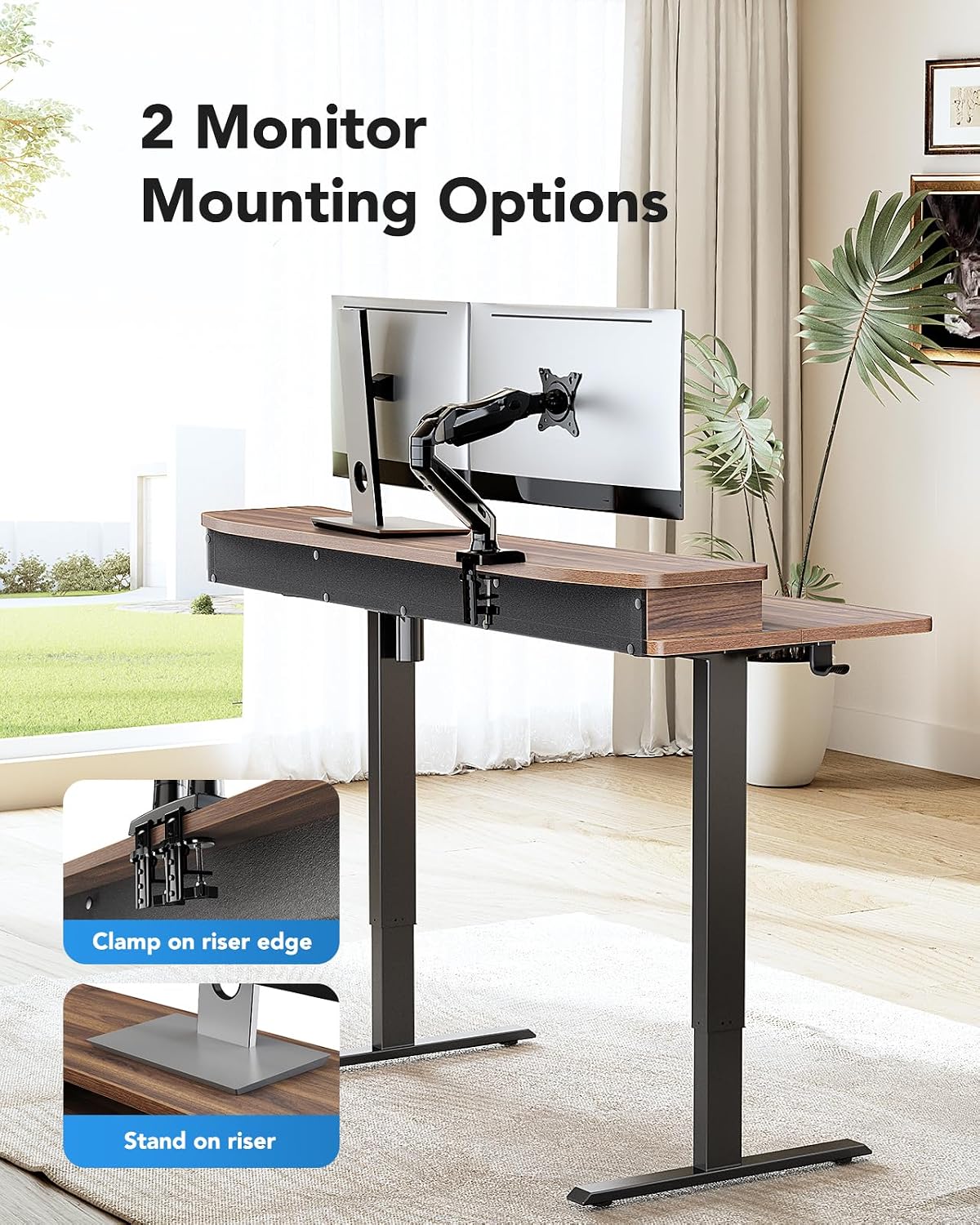 48″ x 24″ Electric Standing Desk with 2 Drawers, C-Clamp Mount Compatible, Height Adjustable Computer Desk, Home Office Stand Up Desk with 4 Preset Heights & 2 Hooks, Black