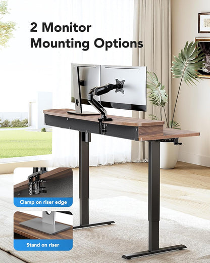 48″ x 24″ Electric Standing Desk with 2 Drawers, C-Clamp Mount Compatible, Height Adjustable Computer Desk, Home Office Stand Up Desk with 4 Preset Heights & 2 Hooks, Black