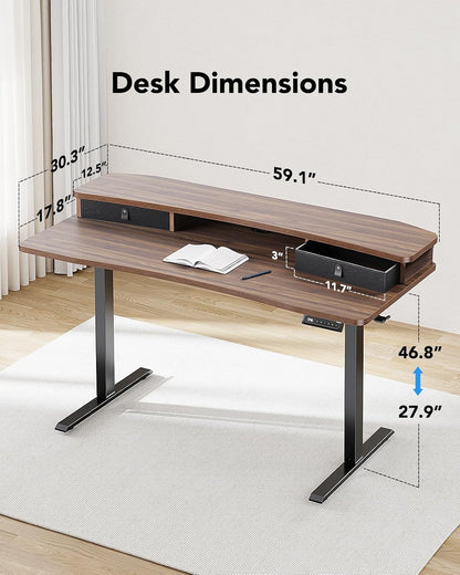 48″ x 24″ Electric Standing Desk with 2 Drawers, C-Clamp Mount Compatible, Height Adjustable Computer Desk, Home Office Stand Up Desk with 4 Preset Heights & 2 Hooks, Black