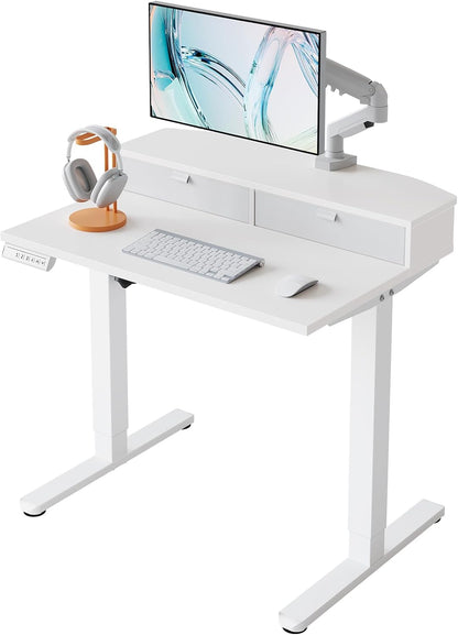 48″ x 24″ Electric Standing Desk with 2 Drawers, C-Clamp Mount Compatible, Height Adjustable Computer Desk, Home Office Stand Up Desk with 4 Preset Heights & 2 Hooks, Black