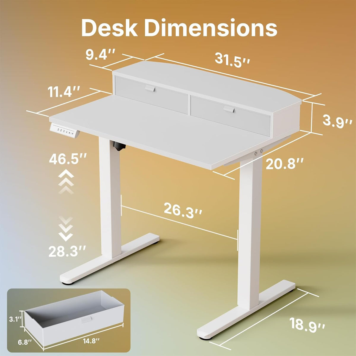 48″ x 24″ Electric Standing Desk with 2 Drawers, C-Clamp Mount Compatible, Height Adjustable Computer Desk, Home Office Stand Up Desk with 4 Preset Heights & 2 Hooks, Black