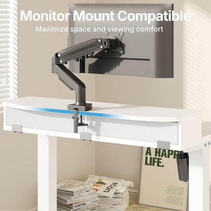 48″ x 24″ Electric Standing Desk with 2 Drawers, C-Clamp Mount Compatible, Height Adjustable Computer Desk, Home Office Stand Up Desk with 4 Preset Heights & 2 Hooks, Black