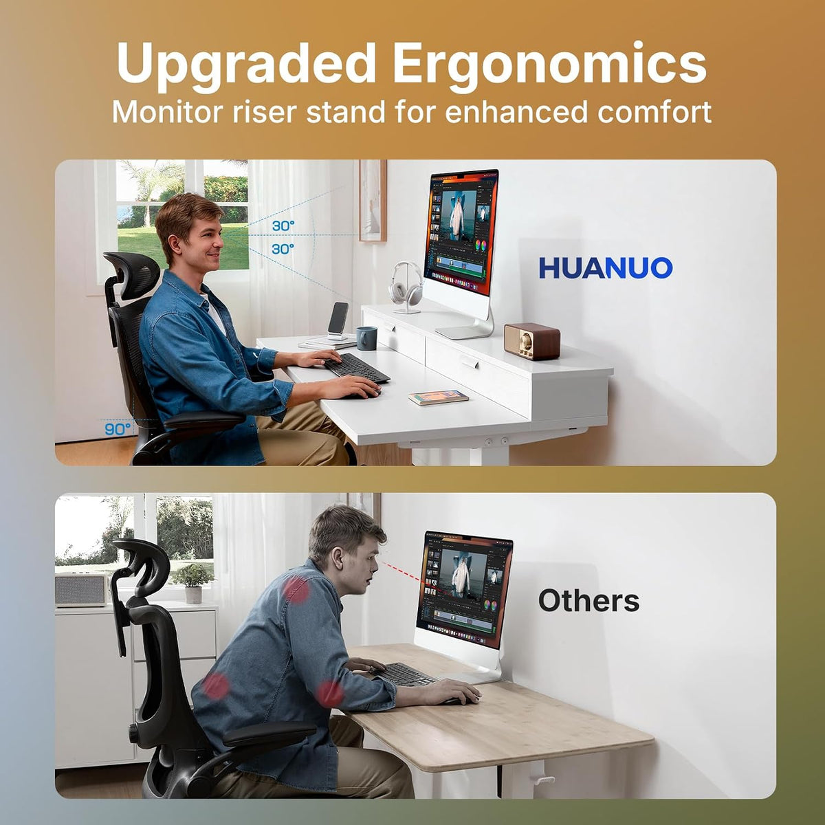 48″ x 24″ Electric Standing Desk with 2 Drawers, C-Clamp Mount Compatible, Height Adjustable Computer Desk, Home Office Stand Up Desk with 4 Preset Heights & 2 Hooks, Black