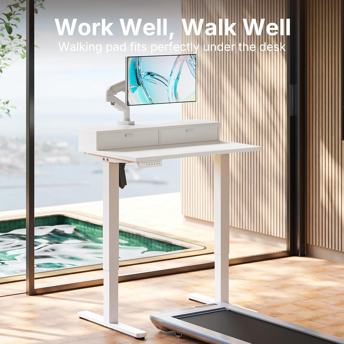 48″ x 24″ Electric Standing Desk with 2 Drawers, C-Clamp Mount Compatible, Height Adjustable Computer Desk, Home Office Stand Up Desk with 4 Preset Heights & 2 Hooks, Black