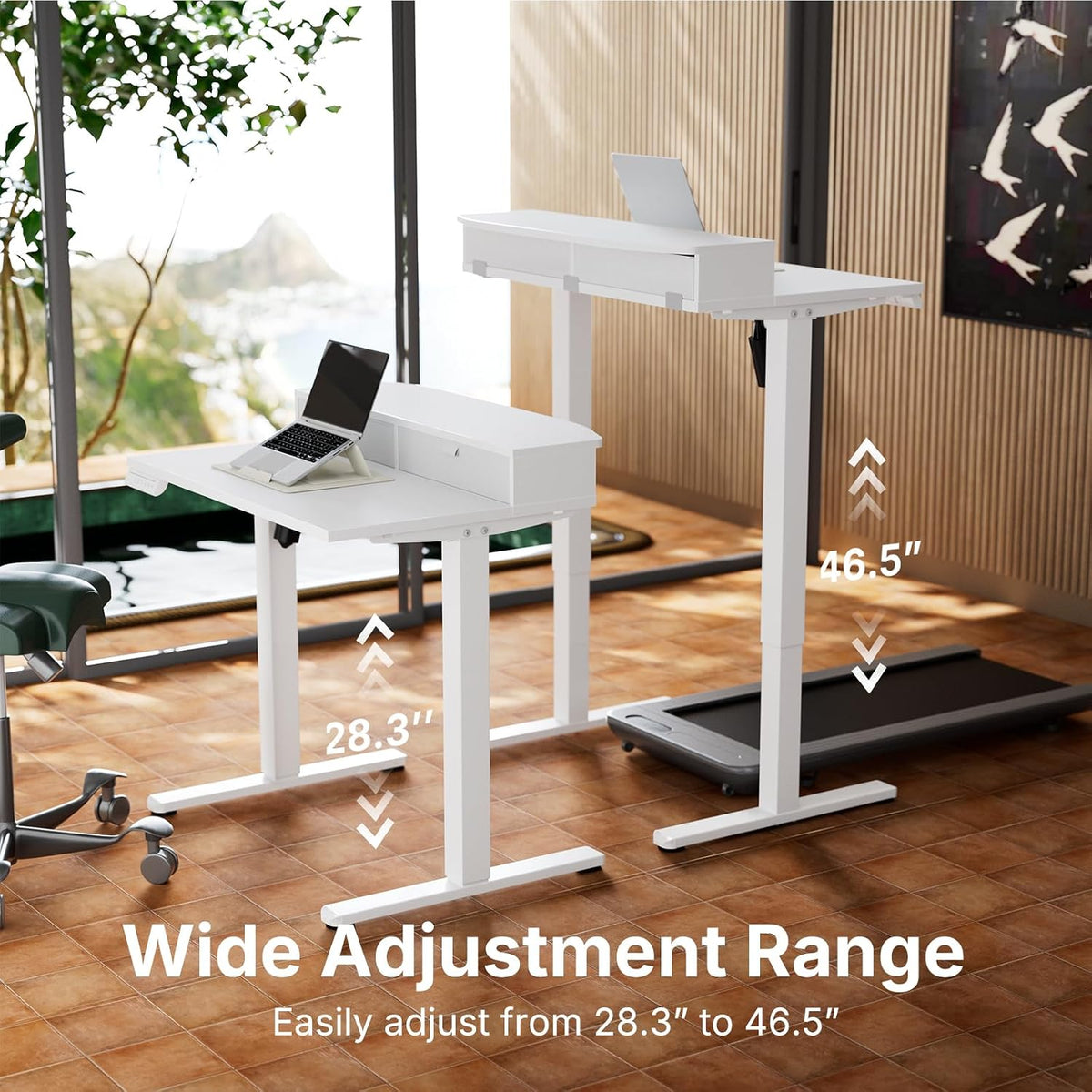 48″ x 24″ Electric Standing Desk with 2 Drawers, C-Clamp Mount Compatible, Height Adjustable Computer Desk, Home Office Stand Up Desk with 4 Preset Heights & 2 Hooks, Black