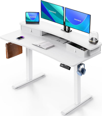 48″ x 24″ Electric Standing Desk with 2 Drawers, C-Clamp Mount Compatible, Height Adjustable Computer Desk, Home Office Stand Up Desk with 4 Preset Heights & 2 Hooks, Black