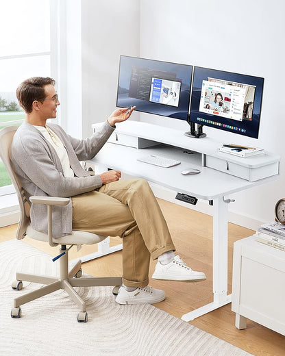 48″ x 24″ Electric Standing Desk with 2 Drawers, C-Clamp Mount Compatible, Height Adjustable Computer Desk, Home Office Stand Up Desk with 4 Preset Heights & 2 Hooks, Black