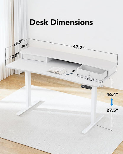 48″ x 24″ Electric Standing Desk with 2 Drawers, C-Clamp Mount Compatible, Height Adjustable Computer Desk, Home Office Stand Up Desk with 4 Preset Heights & 2 Hooks, Black