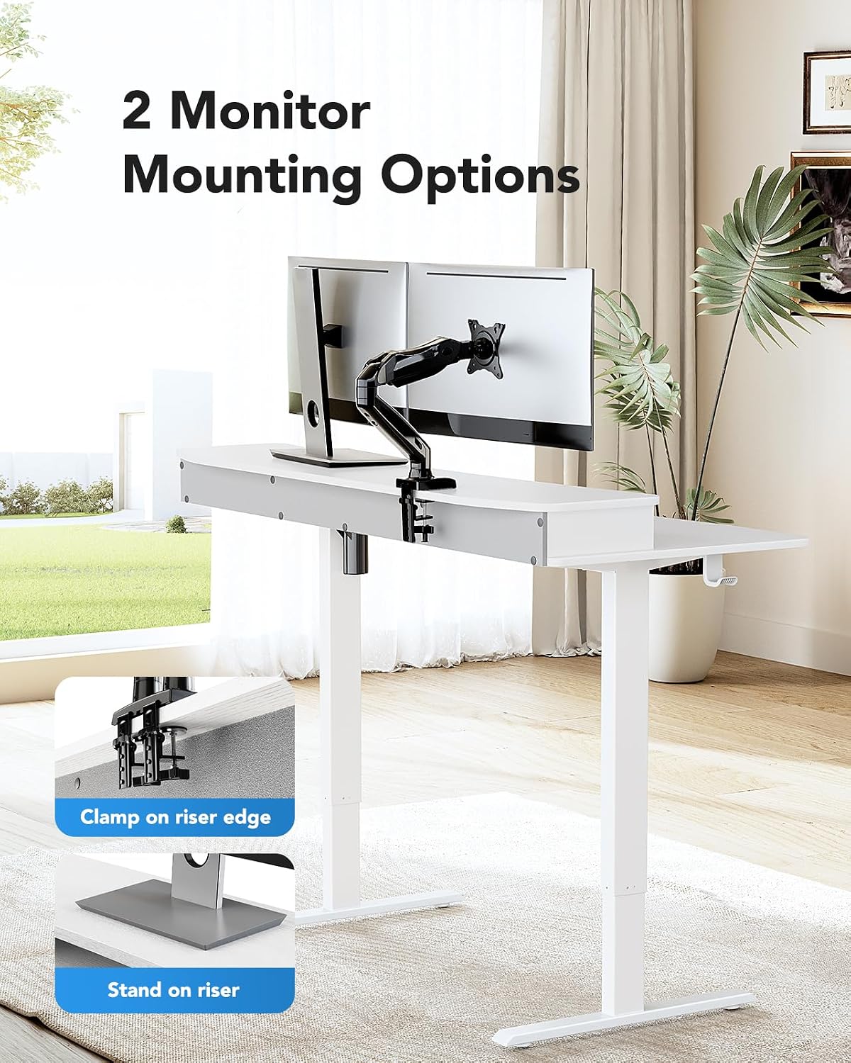48″ x 24″ Electric Standing Desk with 2 Drawers, C-Clamp Mount Compatible, Height Adjustable Computer Desk, Home Office Stand Up Desk with 4 Preset Heights & 2 Hooks, Black