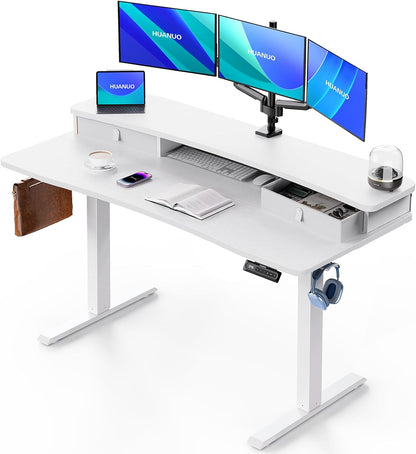 48″ x 24″ Electric Standing Desk with 2 Drawers, C-Clamp Mount Compatible, Height Adjustable Computer Desk, Home Office Stand Up Desk with 4 Preset Heights & 2 Hooks, Black