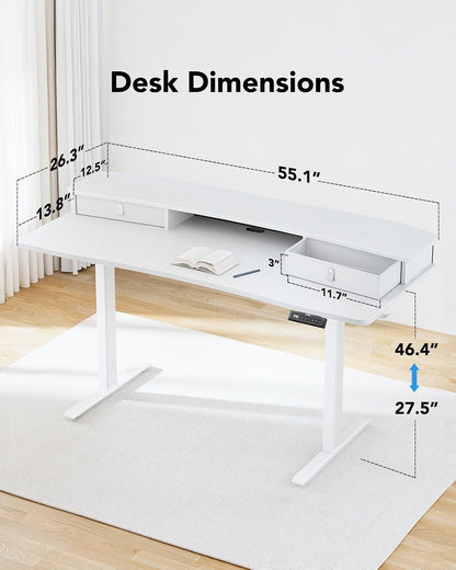 48″ x 24″ Electric Standing Desk with 2 Drawers, C-Clamp Mount Compatible, Height Adjustable Computer Desk, Home Office Stand Up Desk with 4 Preset Heights & 2 Hooks, Black