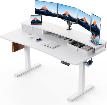 48″ x 24″ Electric Standing Desk with 2 Drawers, C-Clamp Mount Compatible, Height Adjustable Computer Desk, Home Office Stand Up Desk with 4 Preset Heights & 2 Hooks, Black