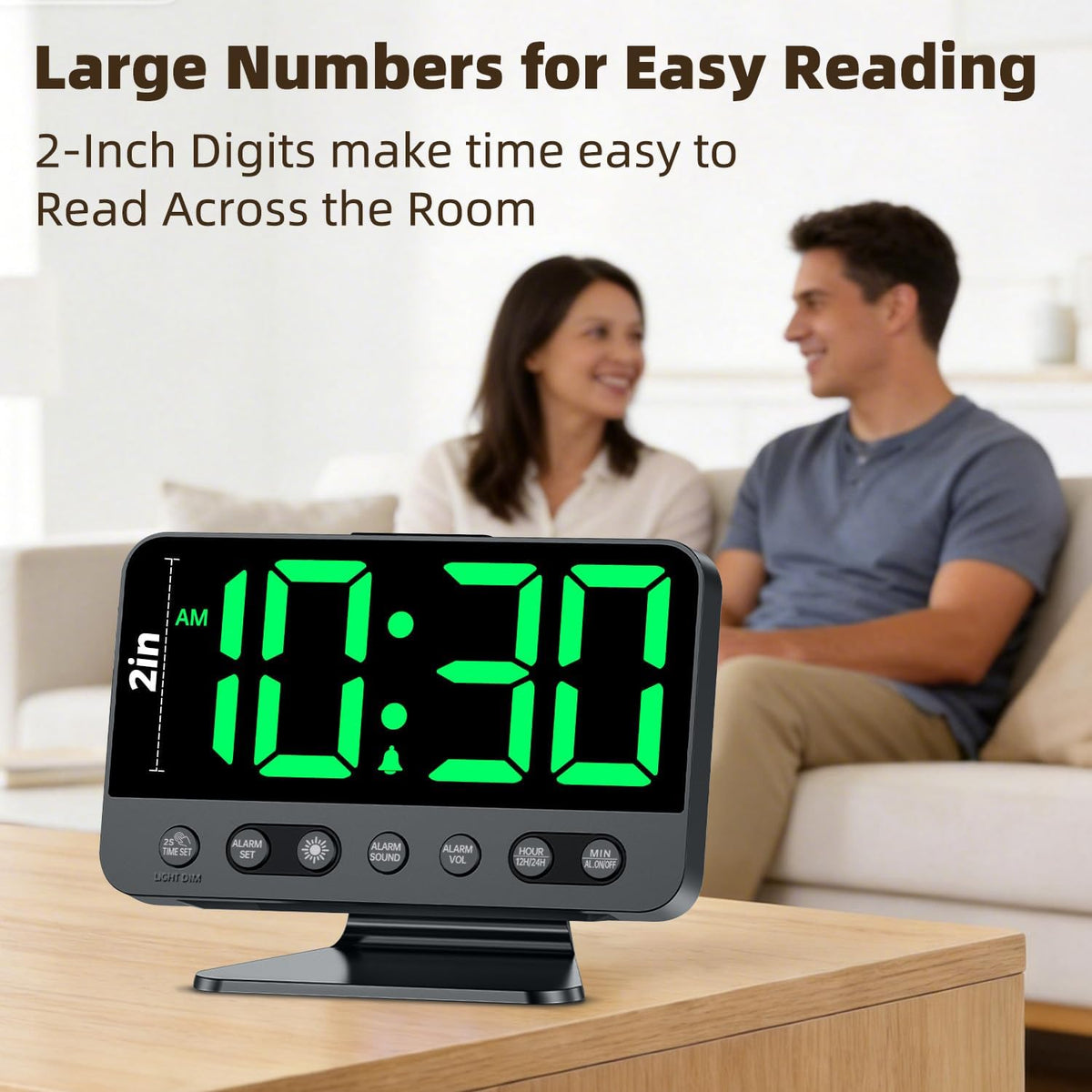 Alarm Clock for Bedroom Bedside: 2-Inch Large Numbers