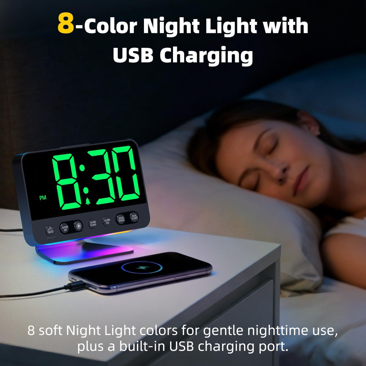 Alarm Clock for Bedroom Bedside: 2-Inch Large Numbers