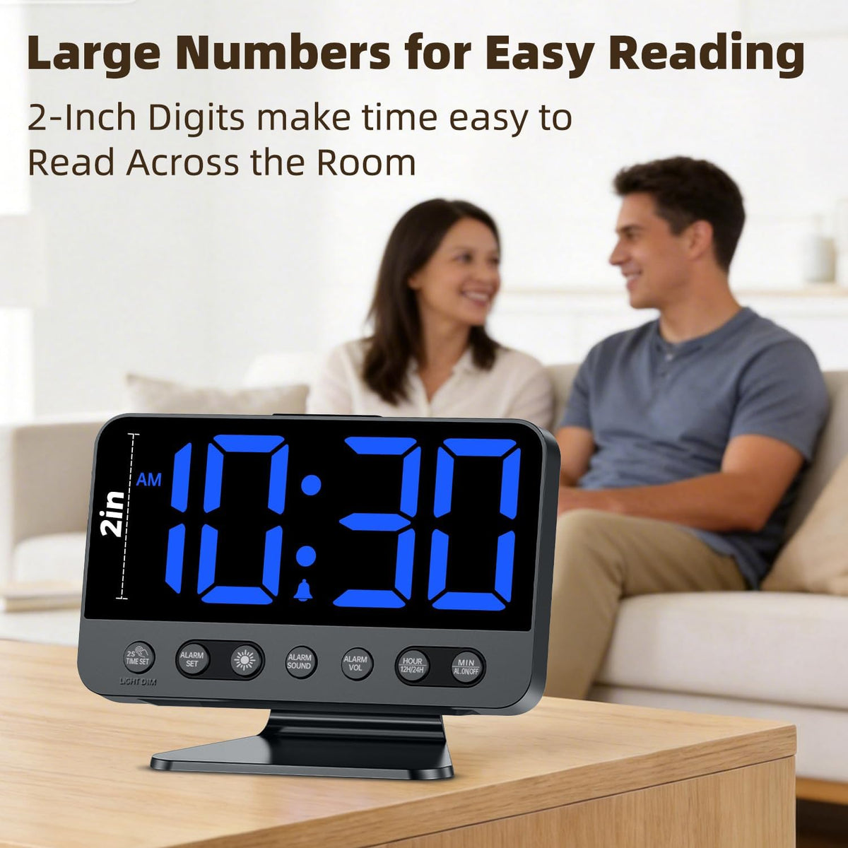 Alarm Clock for Bedroom Bedside: 2-Inch Large Numbers