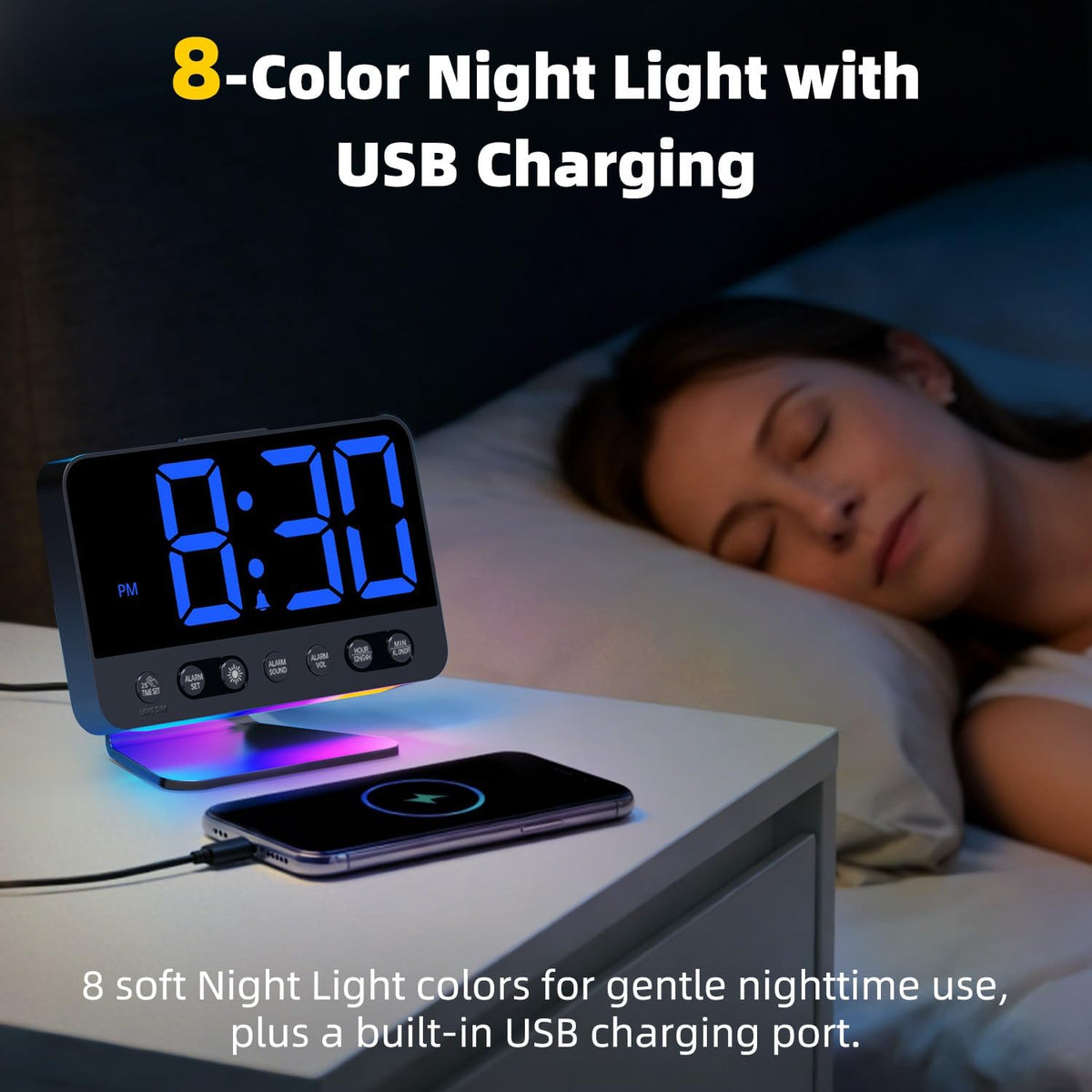 Alarm Clock for Bedroom Bedside: 2-Inch Large Numbers