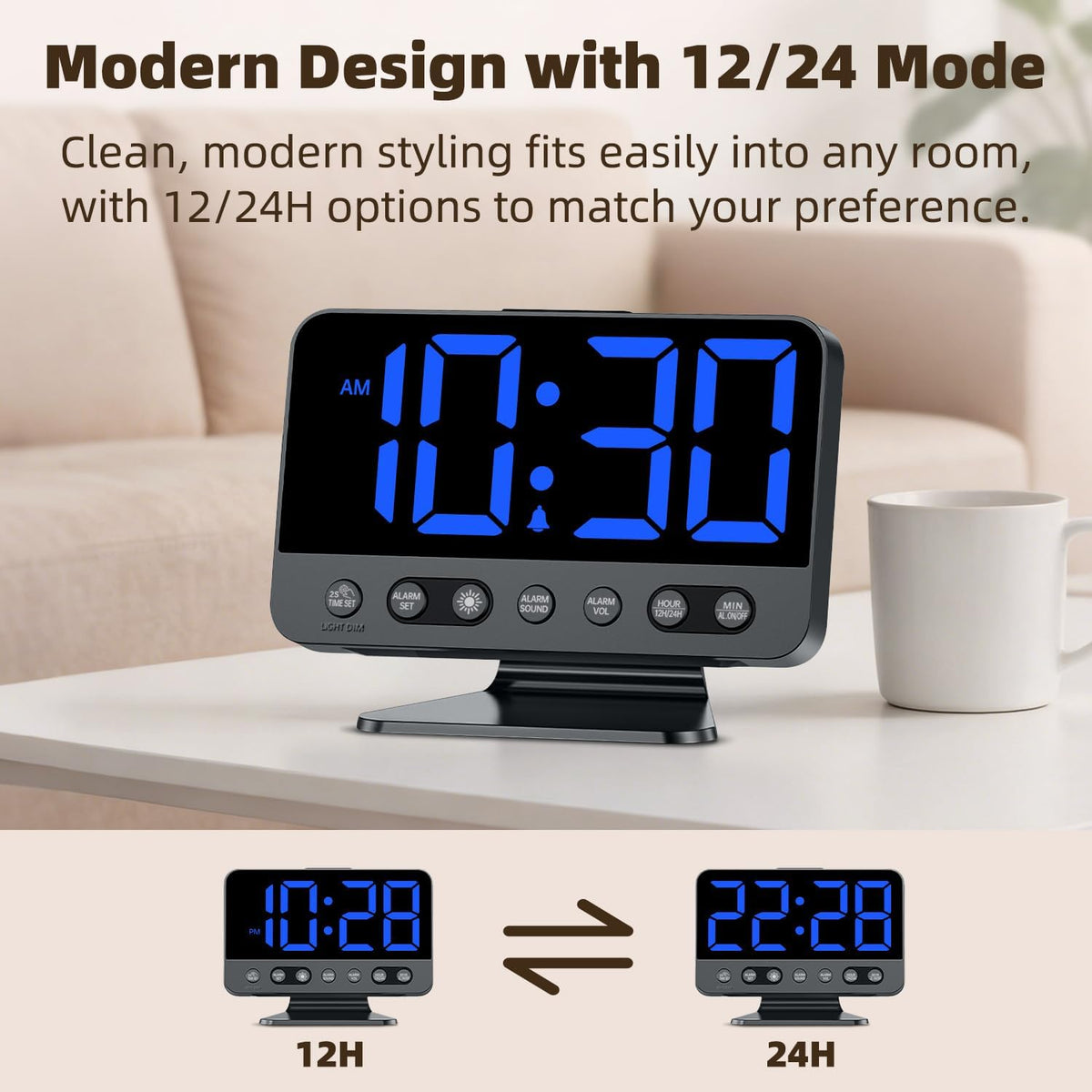 Alarm Clock for Bedroom Bedside: 2-Inch Large Numbers