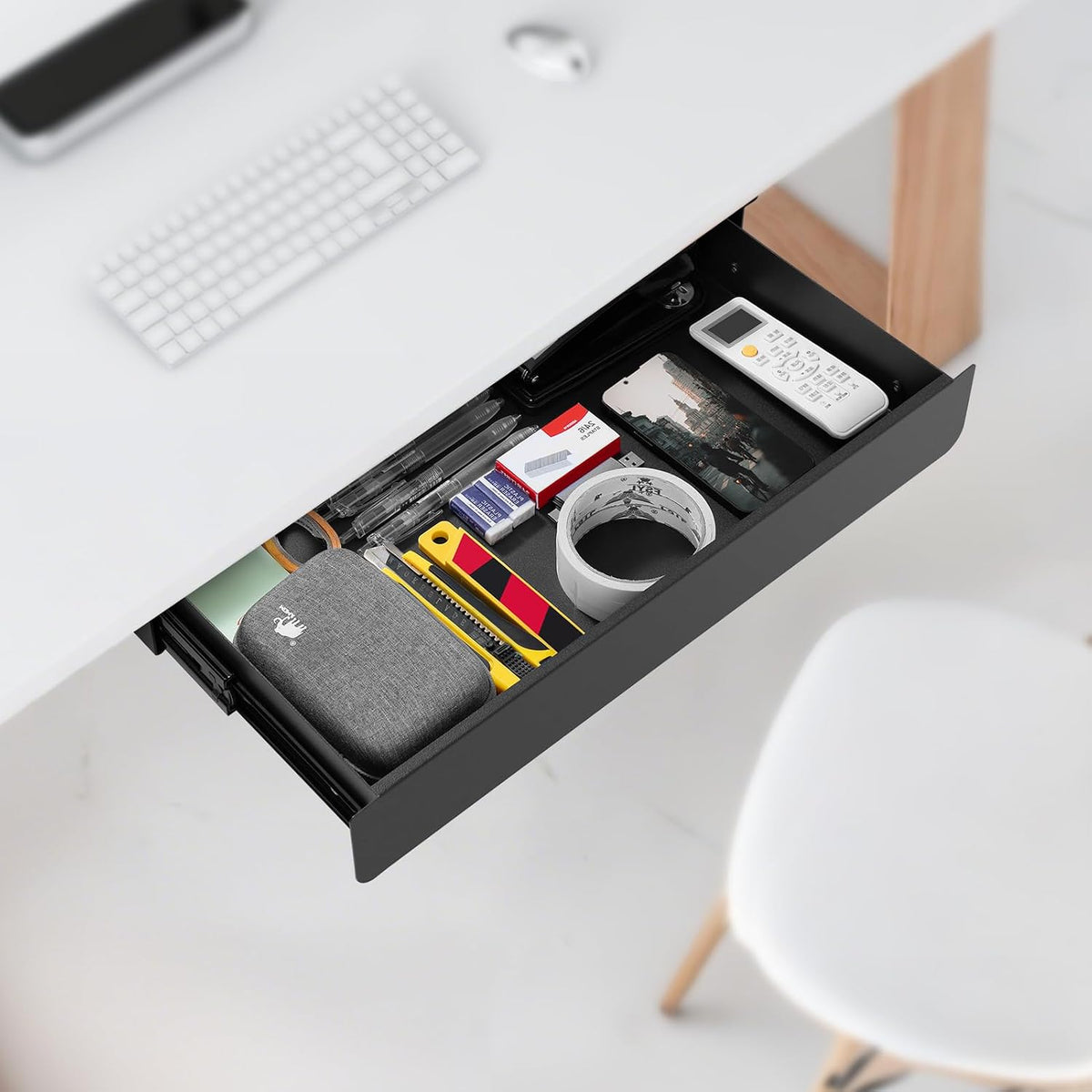 Under Desk Drawer Slide Out Large - Under Table Drawer 17.32" x 9.25", Pull-Out Storage Organizer With Cable Management For Home & Office