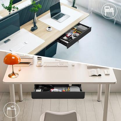 Under Desk Drawer Slide Out Large - Under Table Drawer 17.32" x 9.25", Pull-Out Storage Organizer With Cable Management For Home & Office