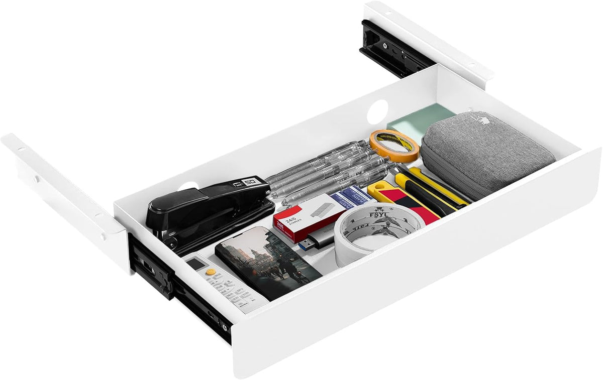 Under Desk Drawer Slide Out Large - Under Table Drawer 17.32" x 9.25", Pull-Out Storage Organizer With Cable Management For Home & Office