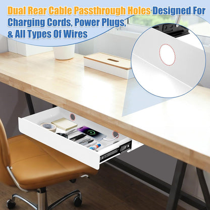 Under Desk Drawer Slide Out Large - Under Table Drawer 17.32" x 9.25", Pull-Out Storage Organizer With Cable Management For Home & Office