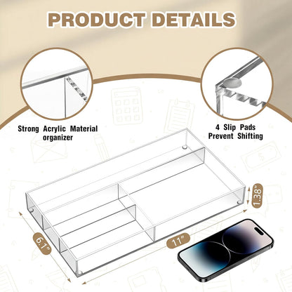 Clear Acrylic Drawer Organizer,6 Compartments,Large