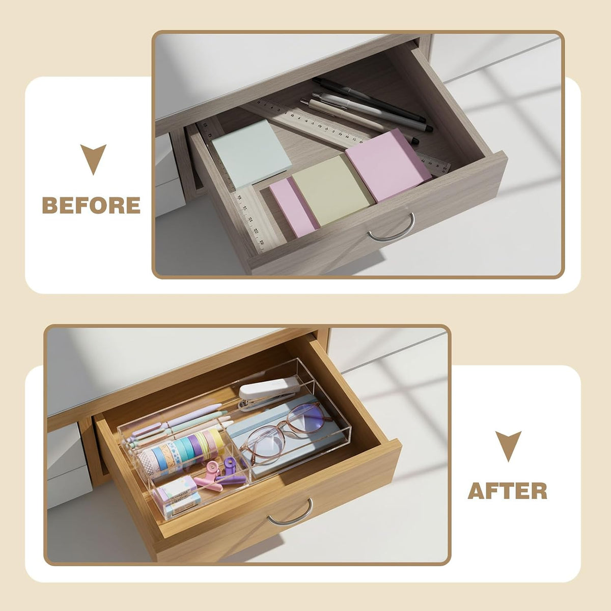 Clear Acrylic Drawer Organizer,6 Compartments,Large