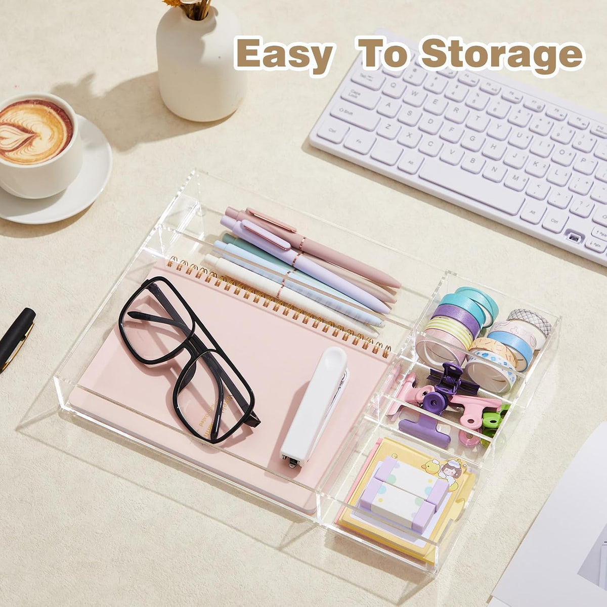 Clear Acrylic Drawer Organizer,6 Compartments,Large