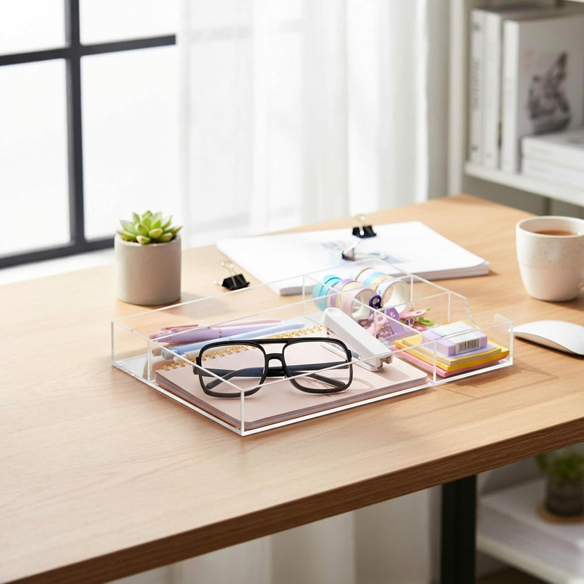 Clear Acrylic Drawer Organizer,6 Compartments,Large