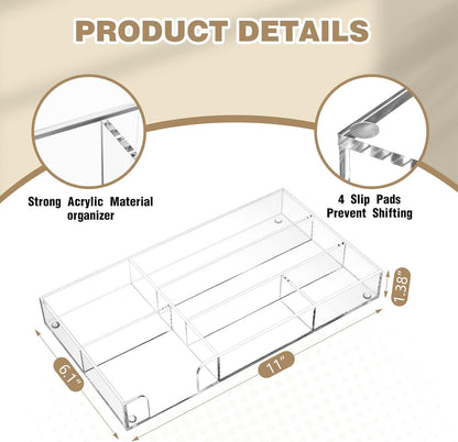 Clear Acrylic Drawer Organizer,6 Compartments,Large