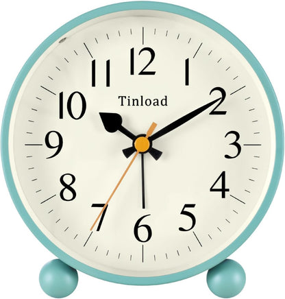 4.5" Vintage Retro Analog Alarm Clock, Super Silent Non Ticking Small Clock with Manual Light, Snooze, Battery Operated, for Living Room, Bedroom, Bedside, Desk(Green)