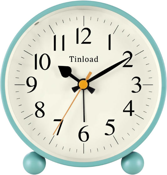4.5" Vintage Retro Analog Alarm Clock, Super Silent Non Ticking Small Clock with Manual Light, Snooze, Battery Operated, for Living Room, Bedroom, Bedside, Desk(Green)