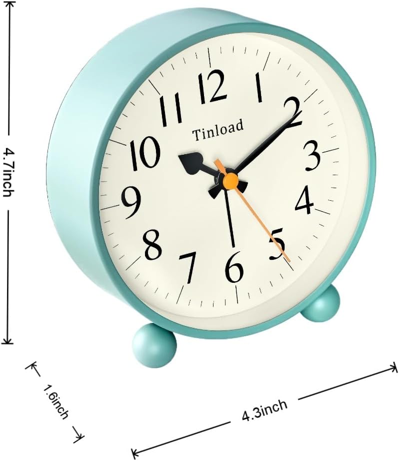 4.5" Vintage Retro Analog Alarm Clock, Super Silent Non Ticking Small Clock with Manual Light, Snooze, Battery Operated, for Living Room, Bedroom, Bedside, Desk(Green)