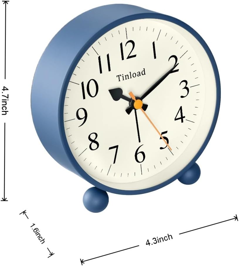 4.5" Vintage Retro Analog Alarm Clock, Super Silent Non Ticking Small Clock with Manual Light, Snooze, Battery Operated, for Living Room, Bedroom, Bedside, Desk(Green)