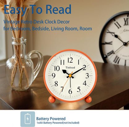 4.5" Vintage Retro Analog Alarm Clock, Super Silent Non Ticking Small Clock with Manual Light, Snooze, Battery Operated, for Living Room, Bedroom, Bedside, Desk(Green)