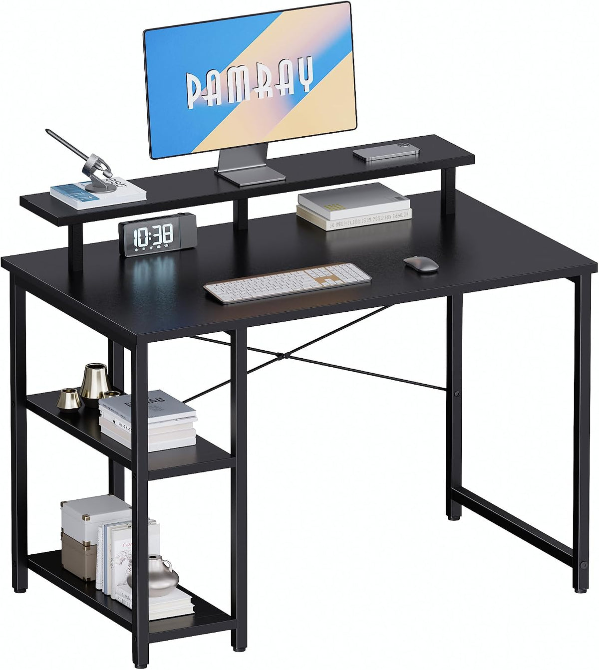 33.5 Inch Small Computer Desk with Monitor Stand and Shelves